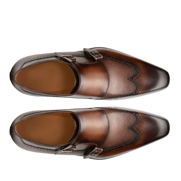 Bashwood  Handmade Brown Shaded Leather Double Monk Shoes - Picture 2 of 3